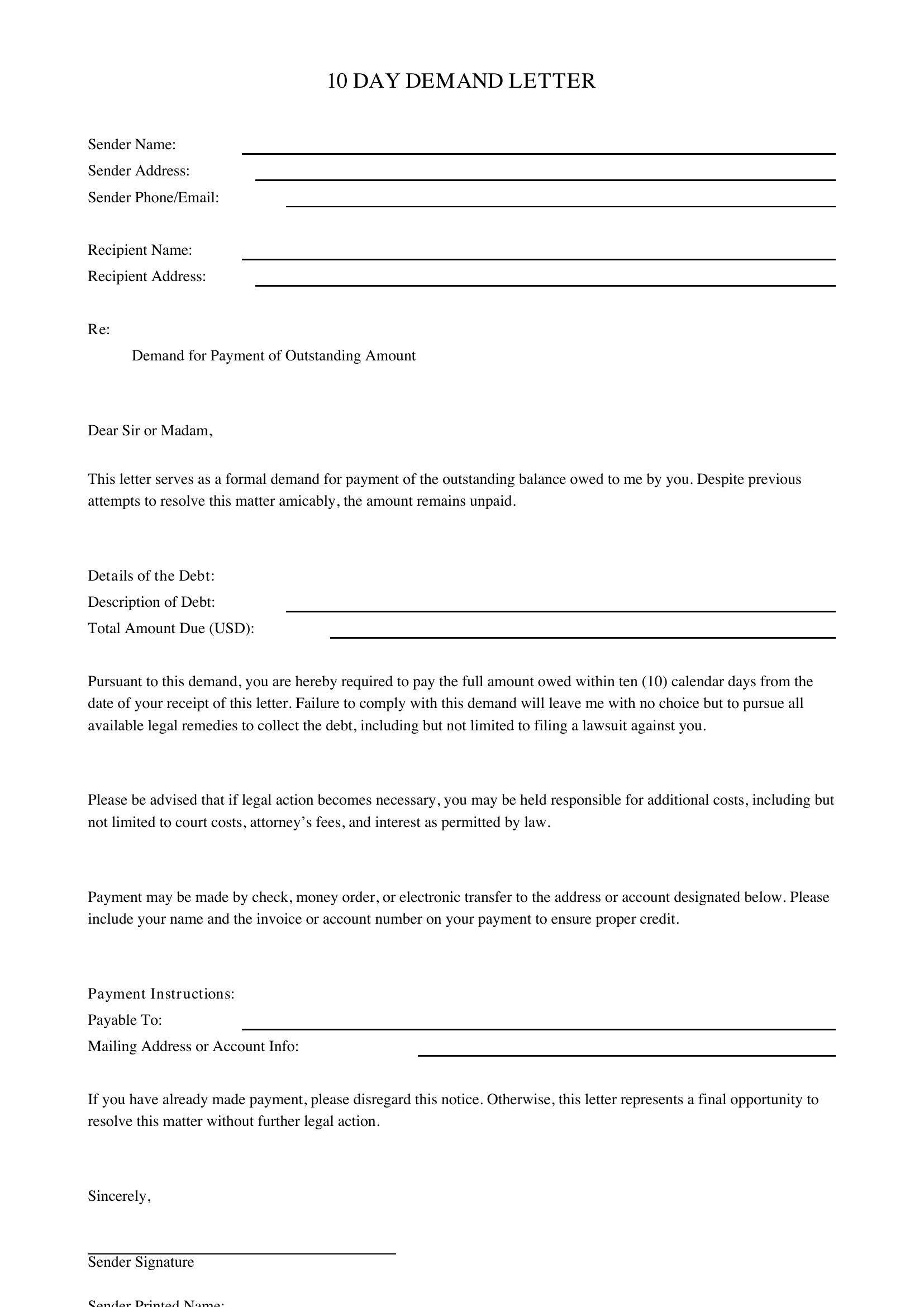 10 Day Demand Letter Template