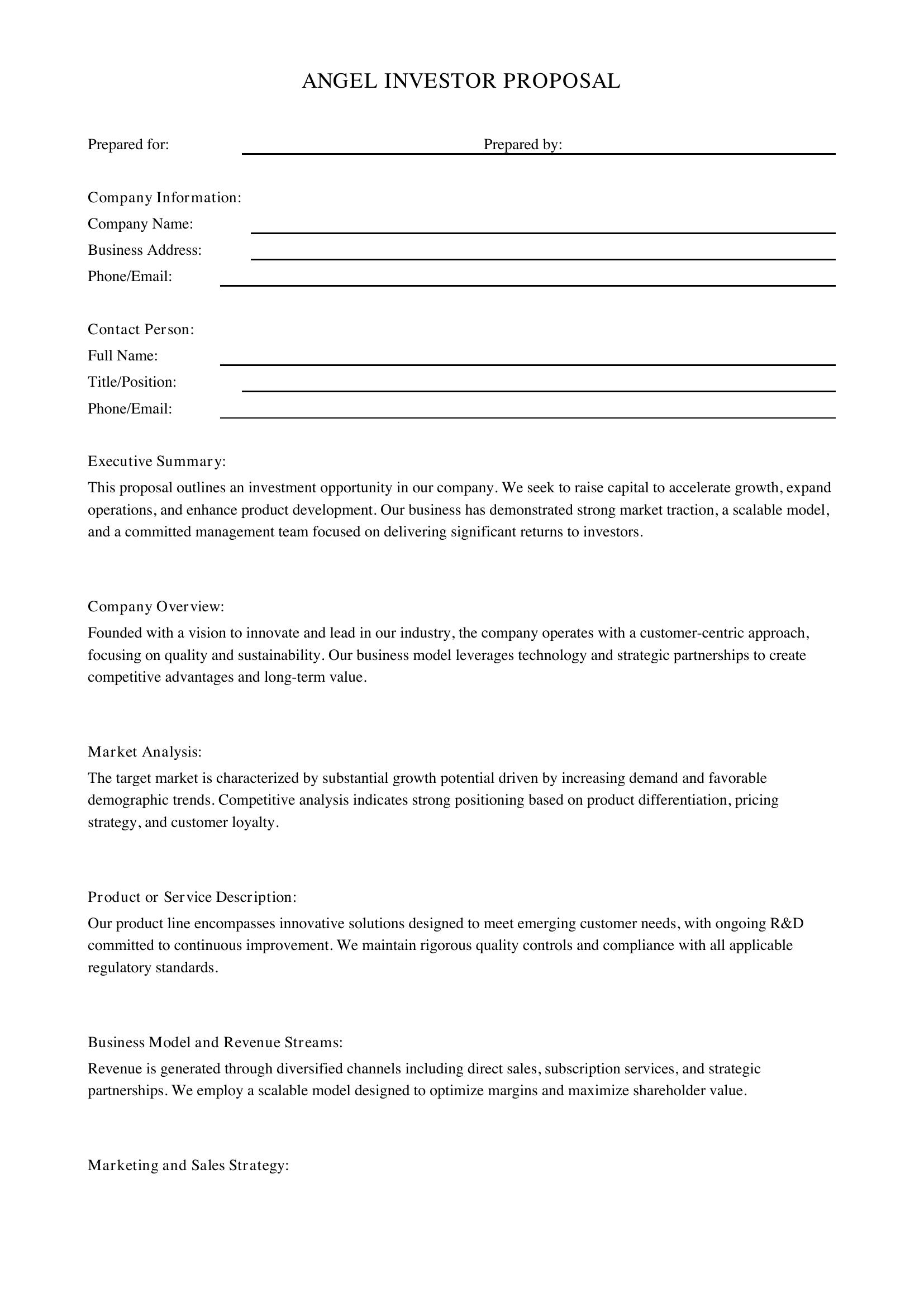 Angel Investor Proposal Template