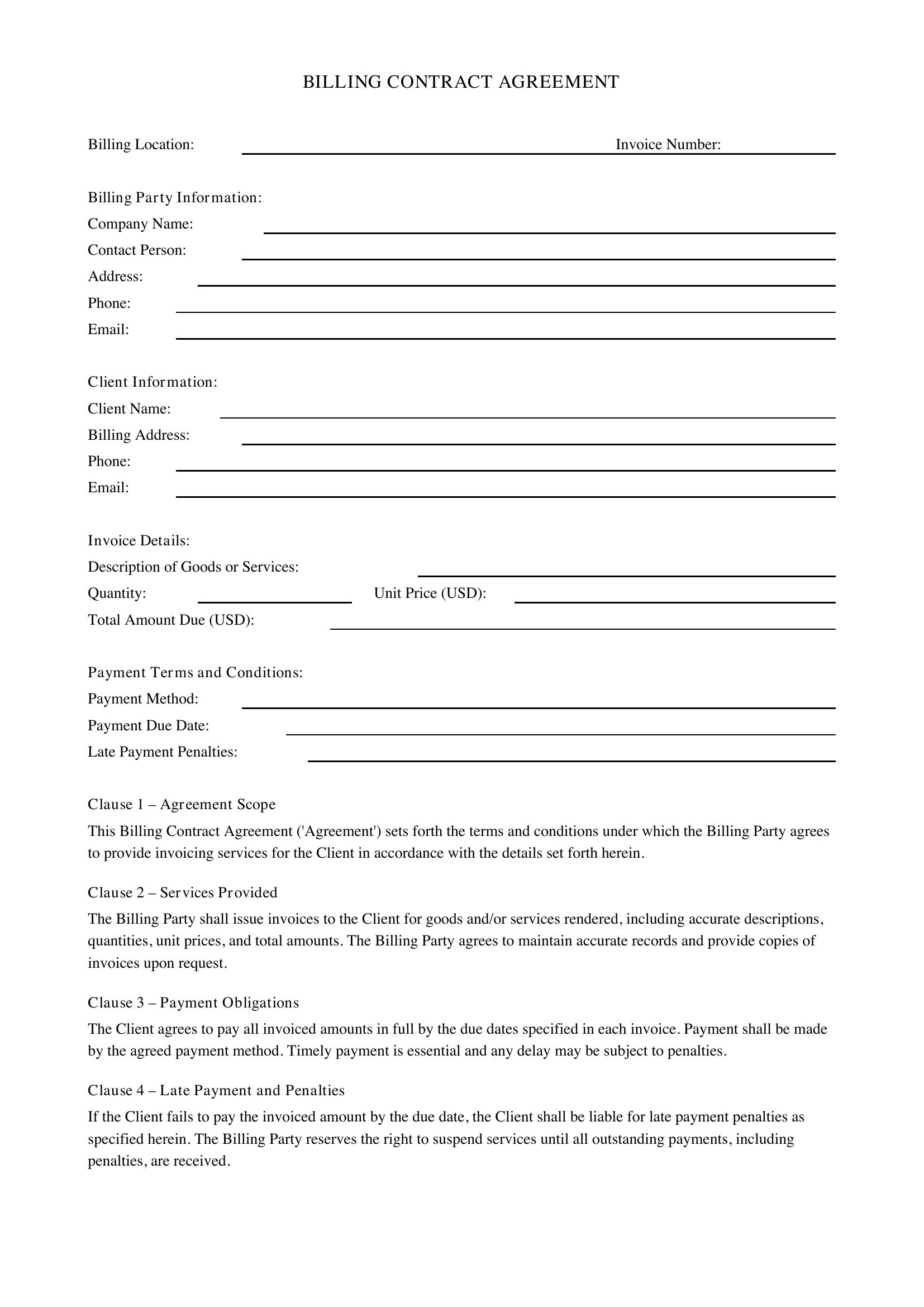 Billing Contract Template