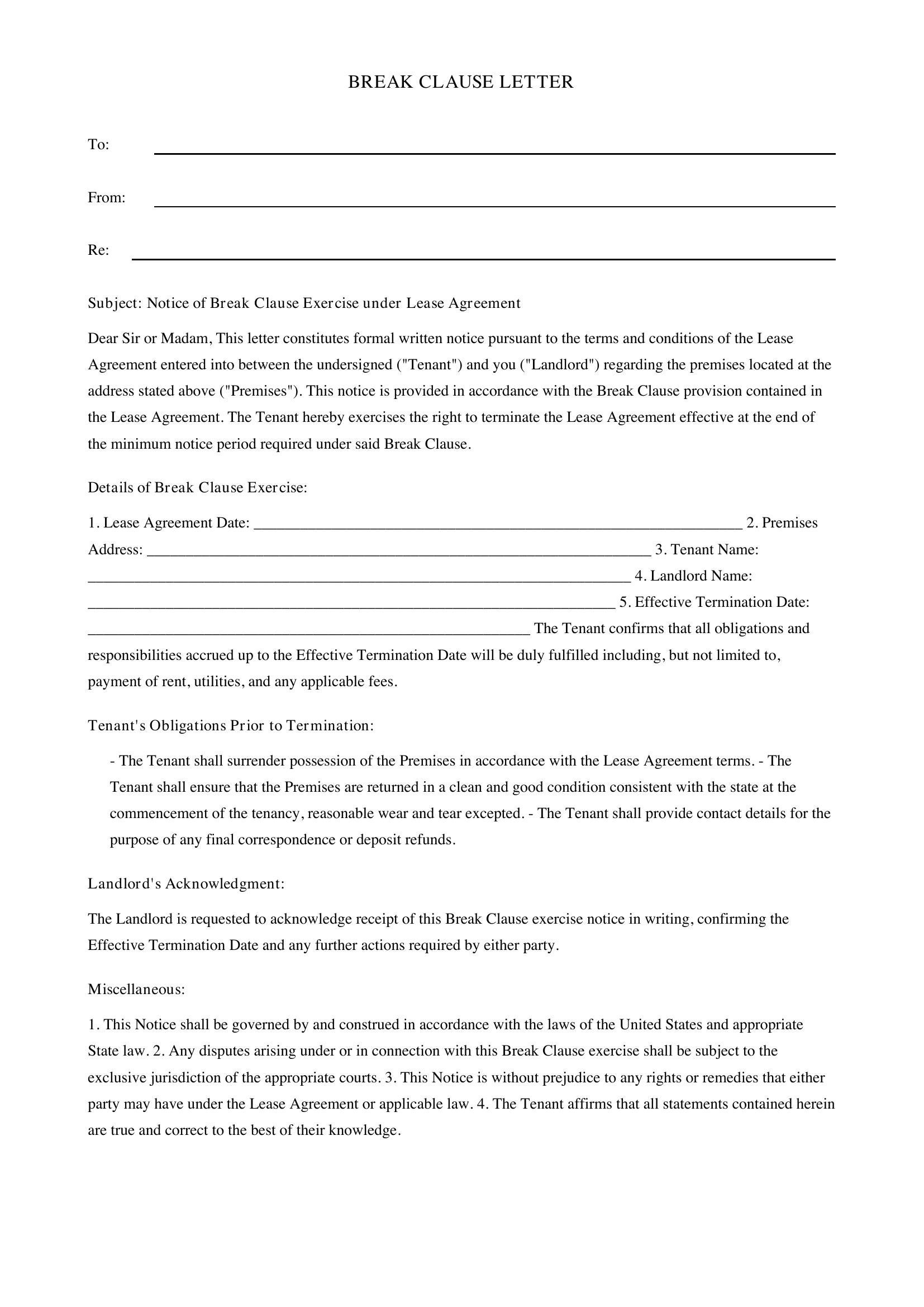 Break Clause Letter Template