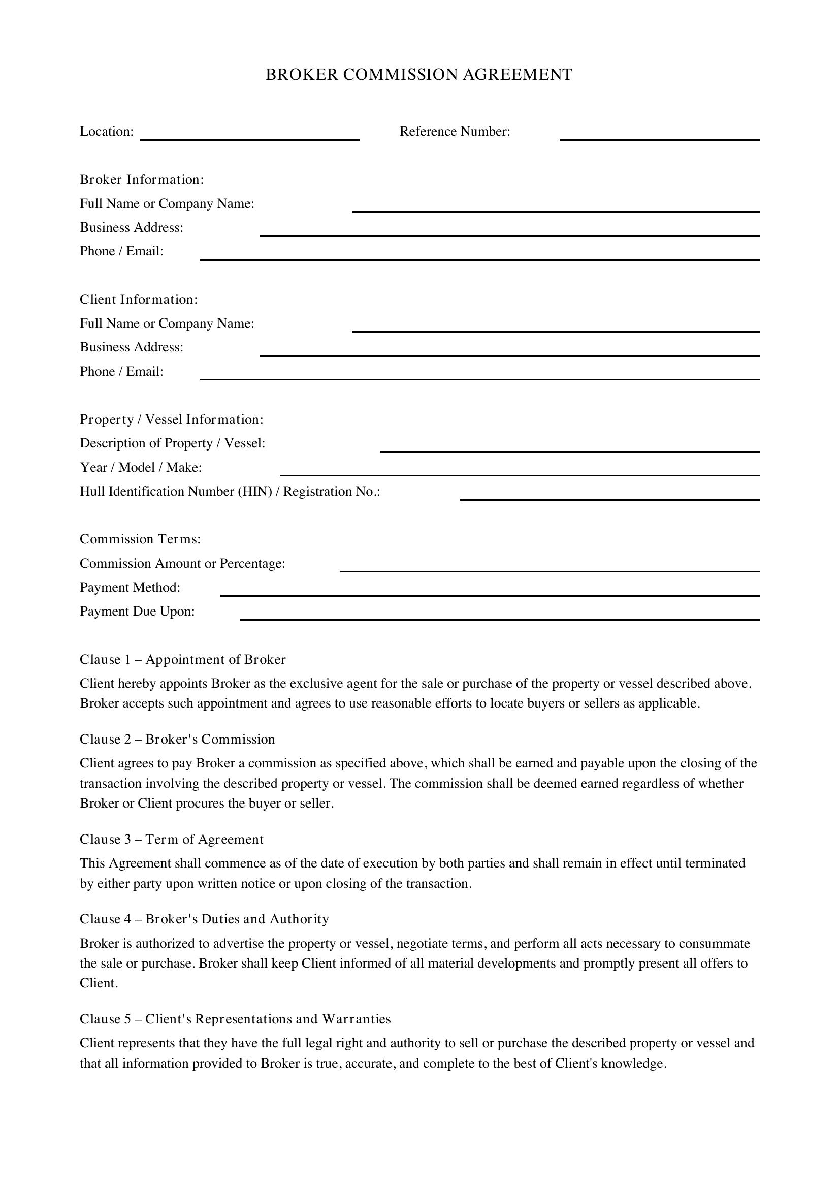 Broker Commission Agreement Template