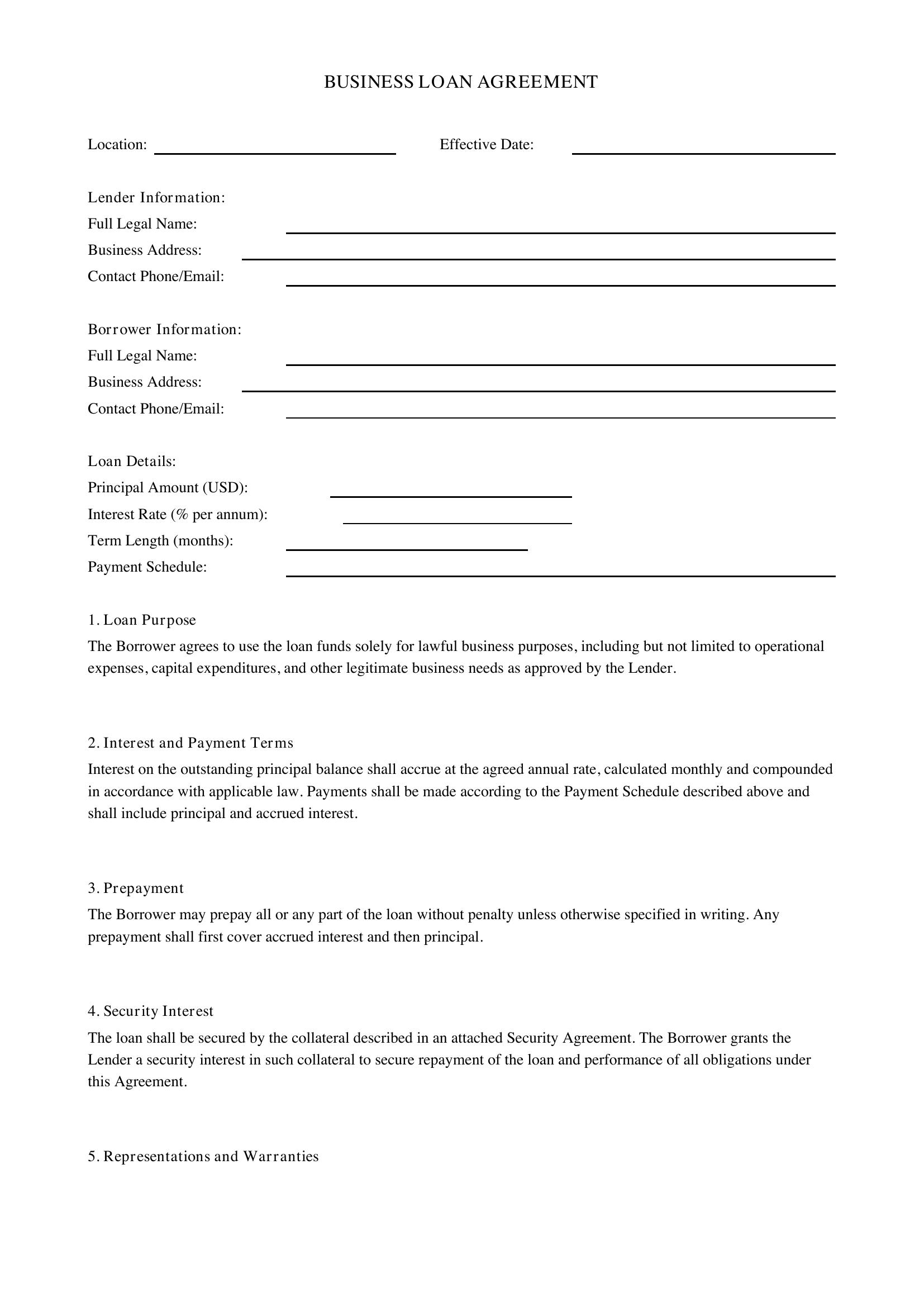 Business Loan Agreement Template