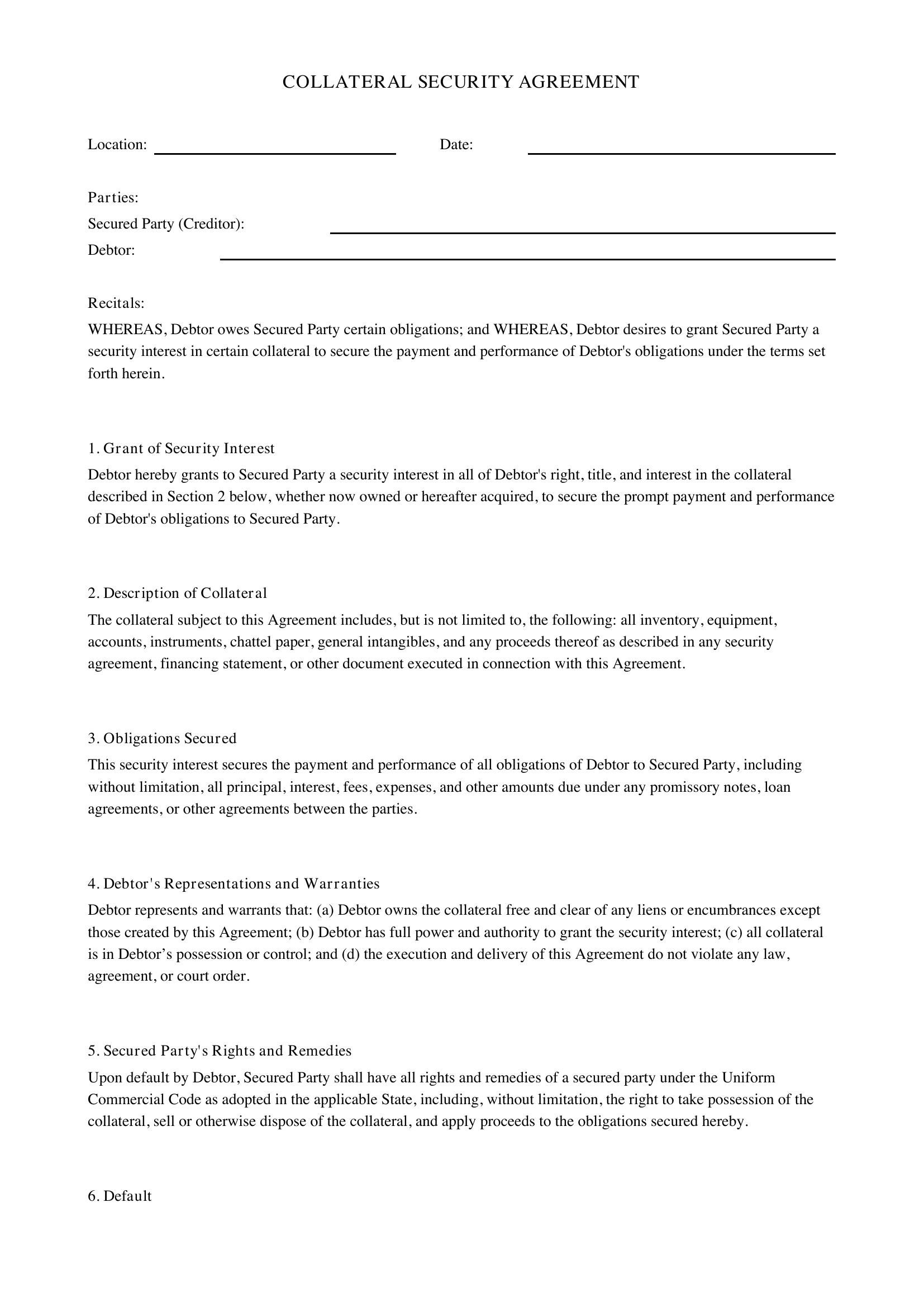 Collateral Agreement Template