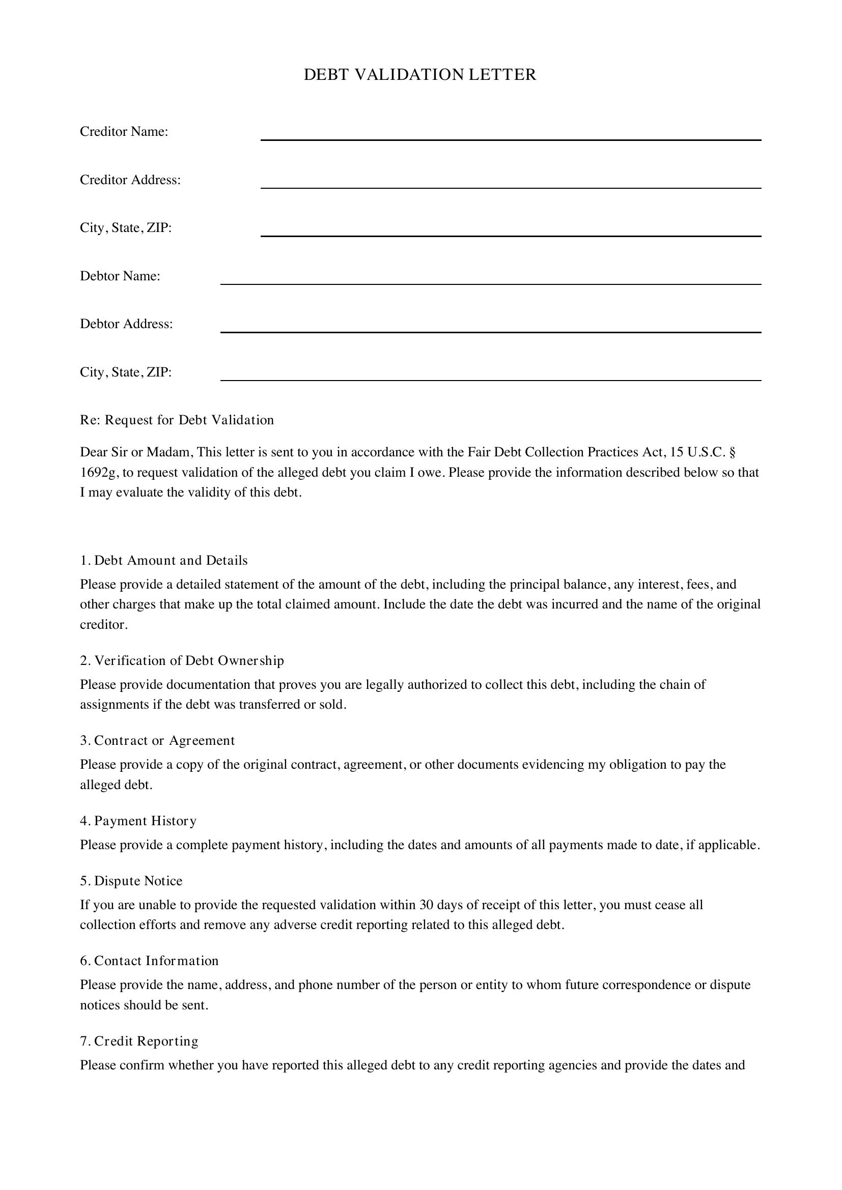 Debt Validation Letter Template