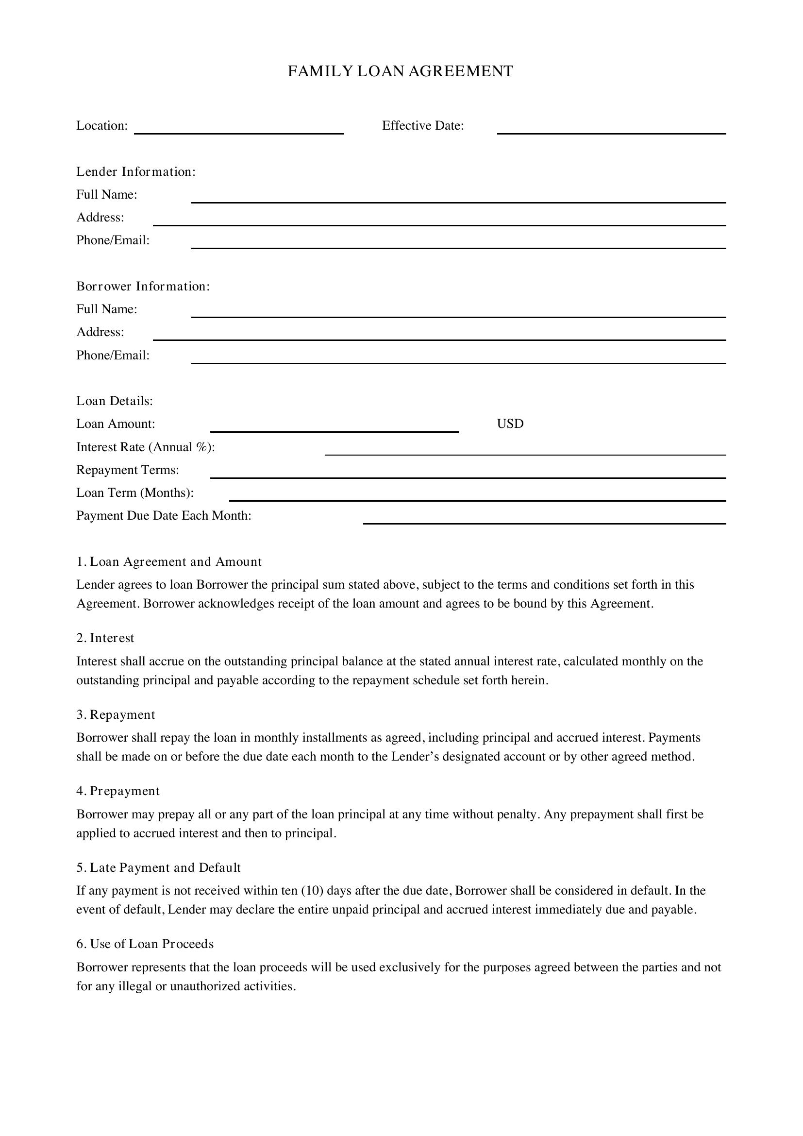 Family Loan Template