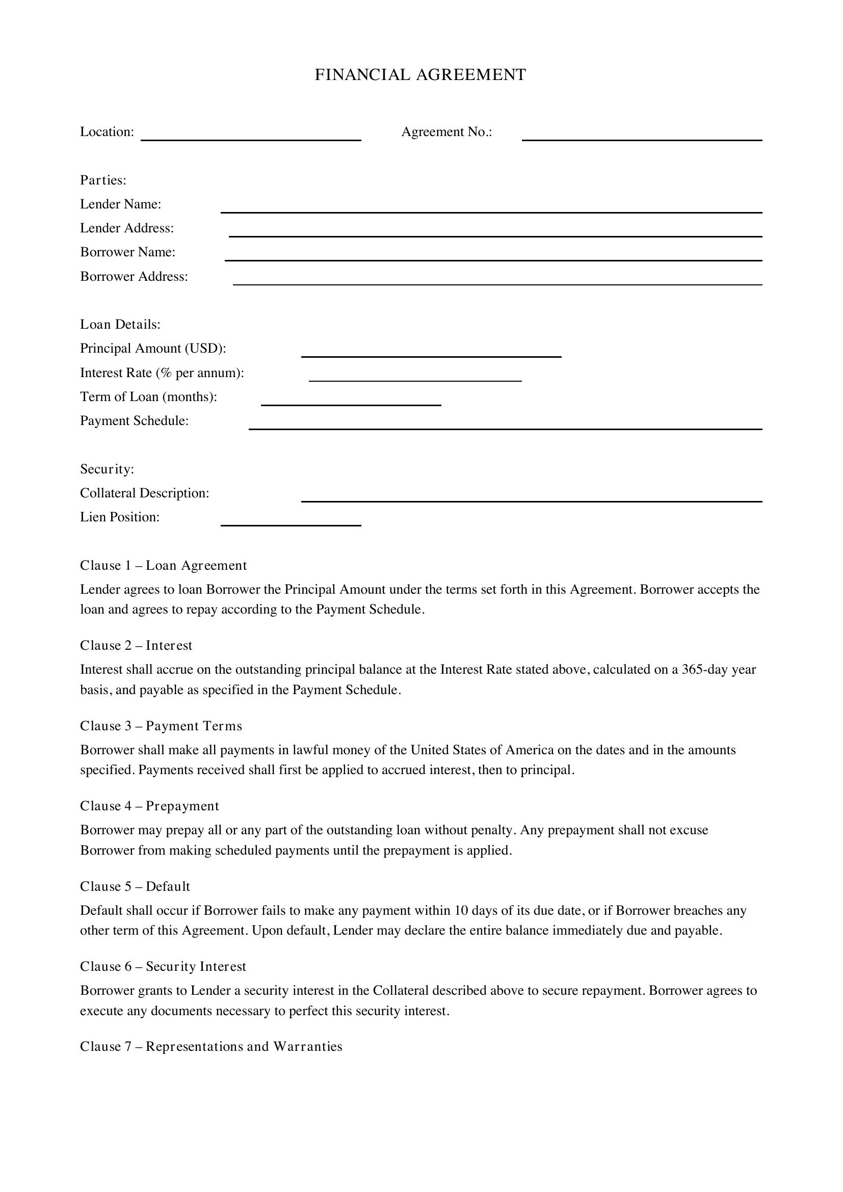 Financial Agreement Template