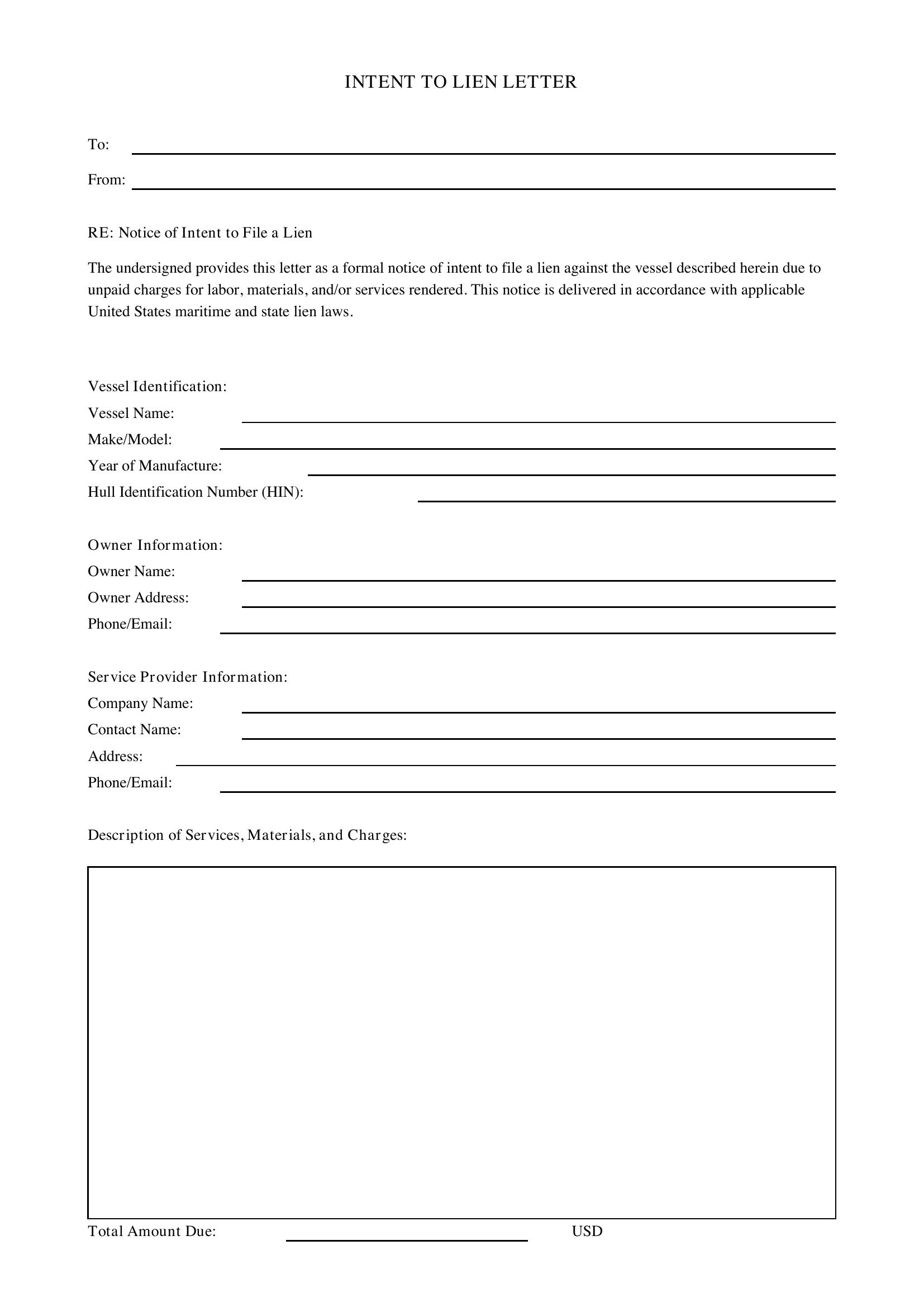 Intent To Lien Letter Template