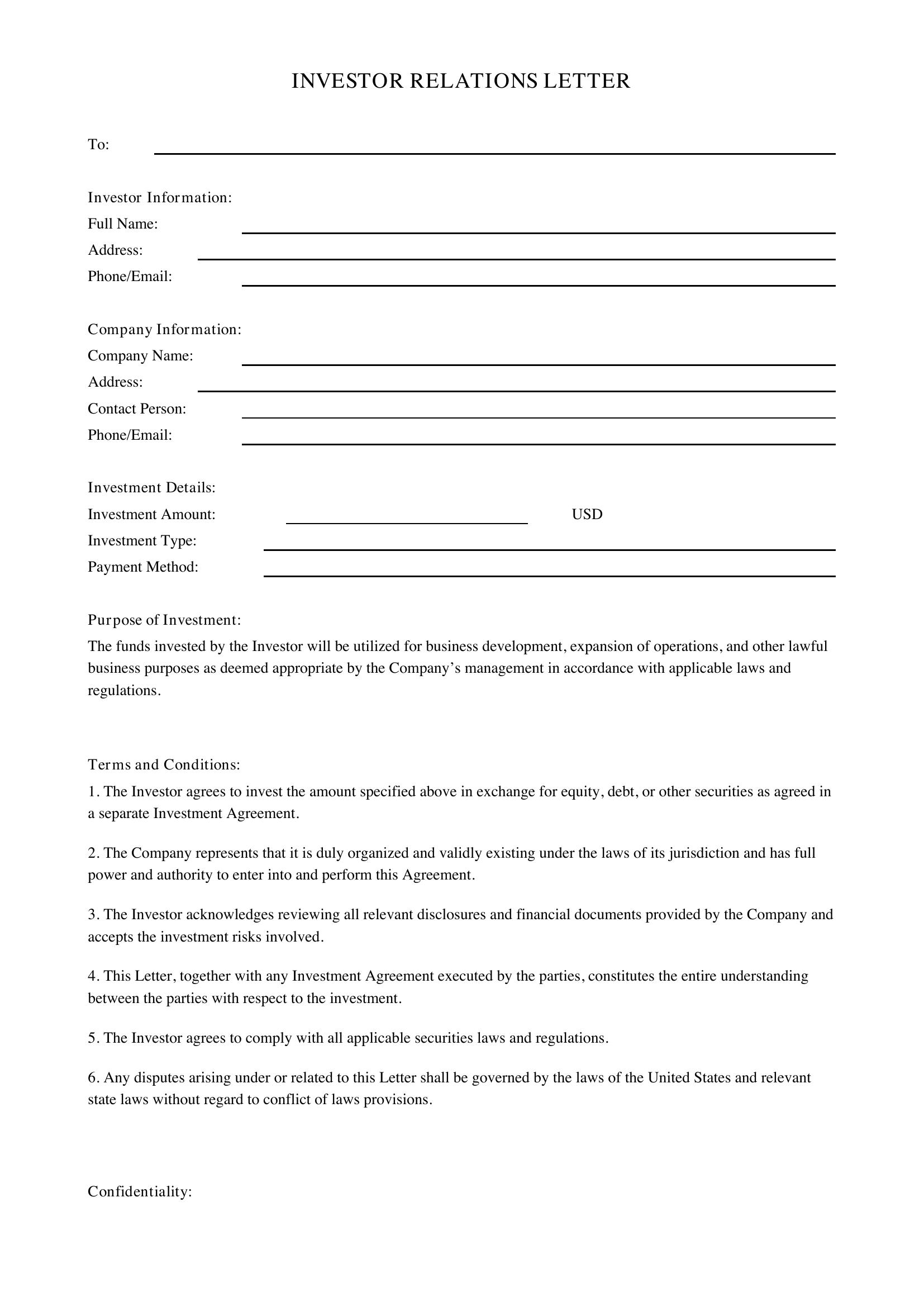 Investor Letter Template