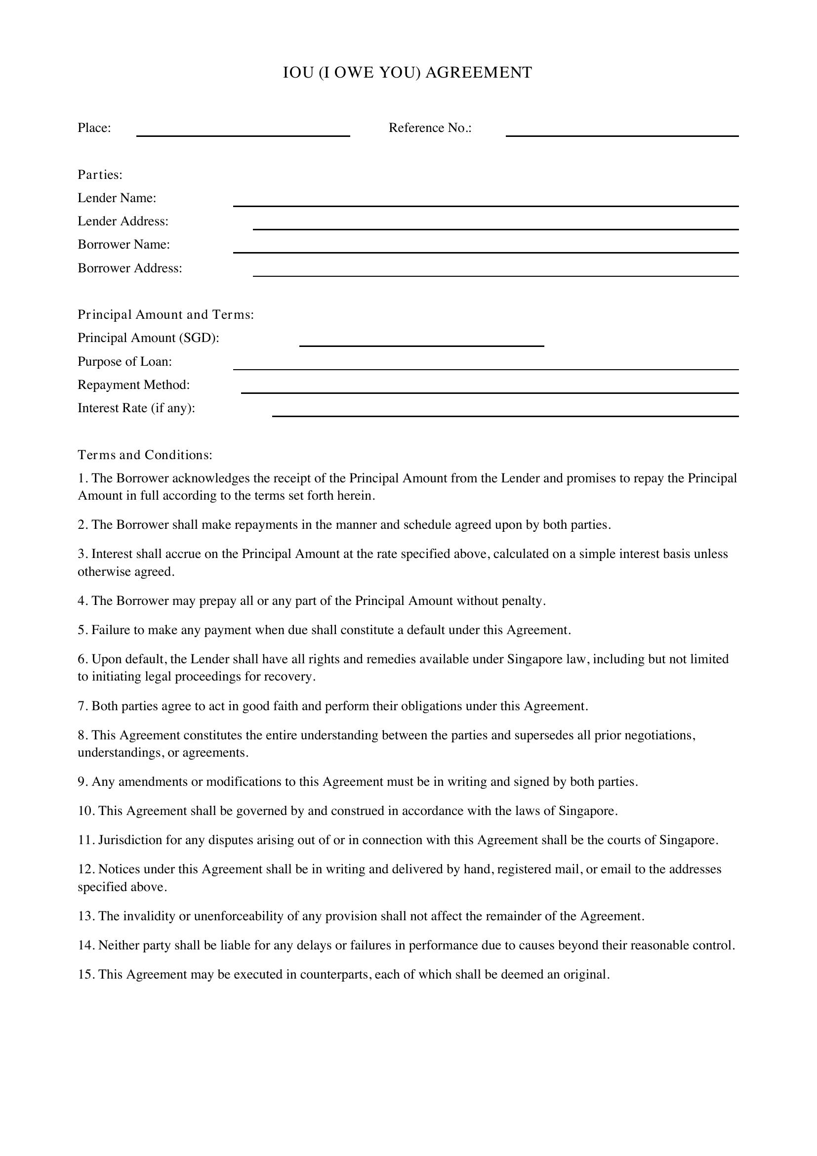 Iou Template Singapore