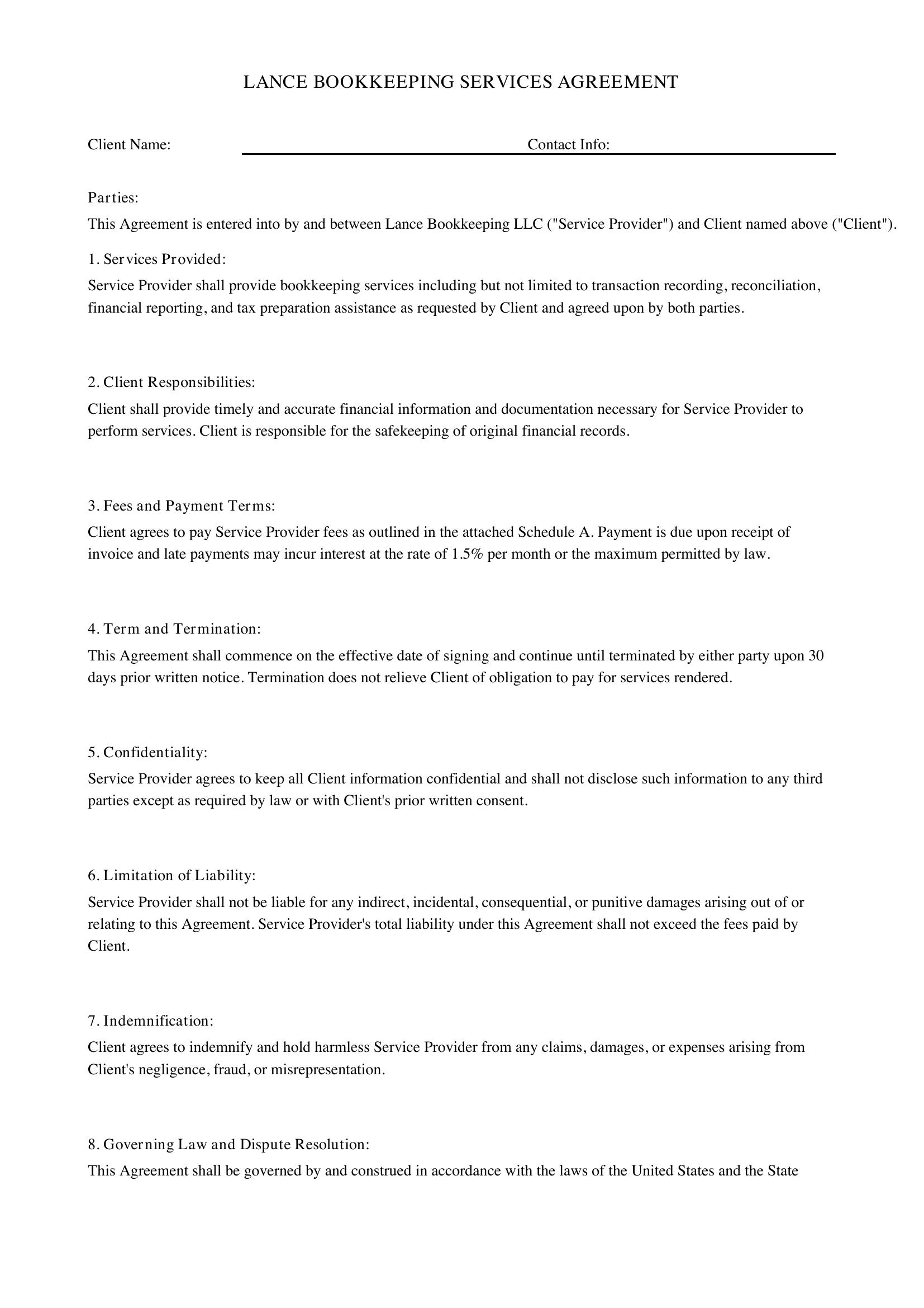Lance Bookkeeping Contract Template