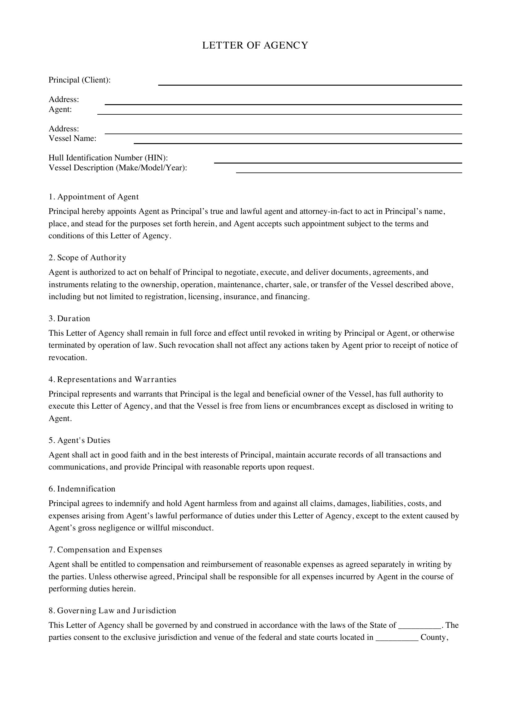 Letter Of Agency Template