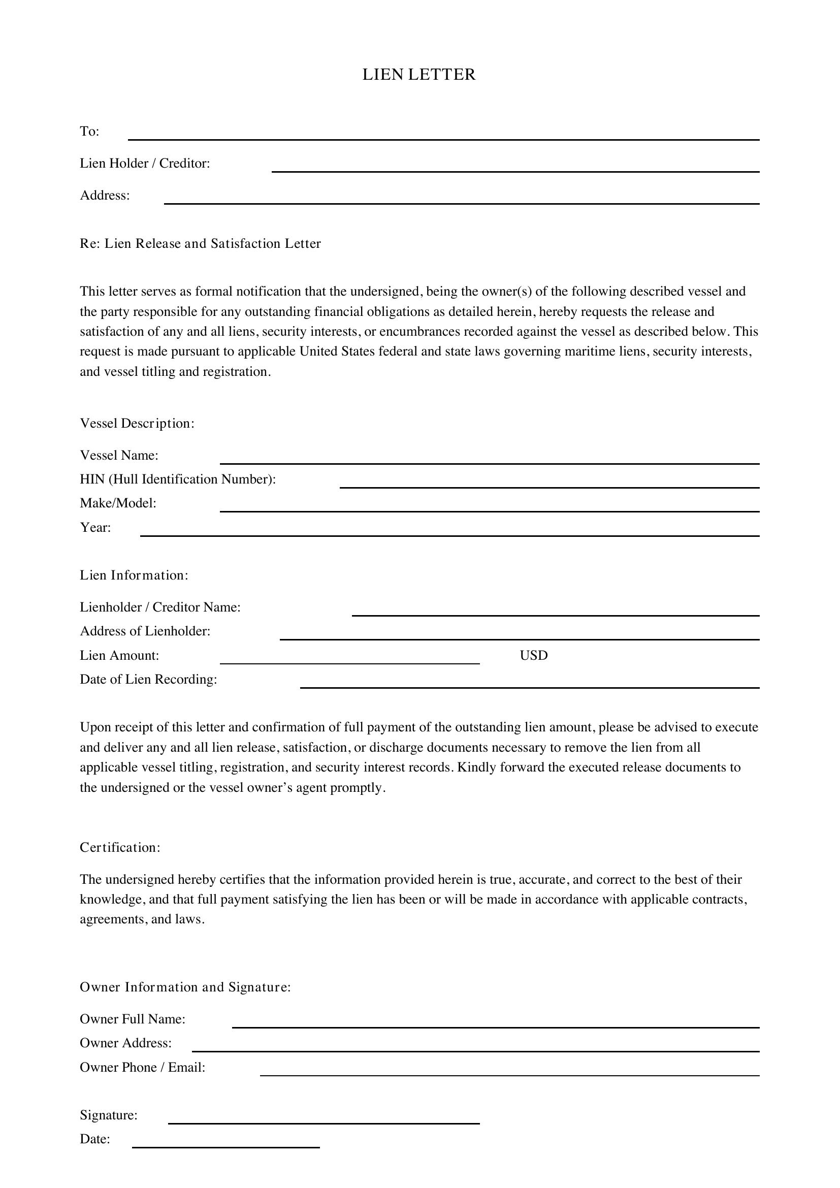 Lien Letter Template