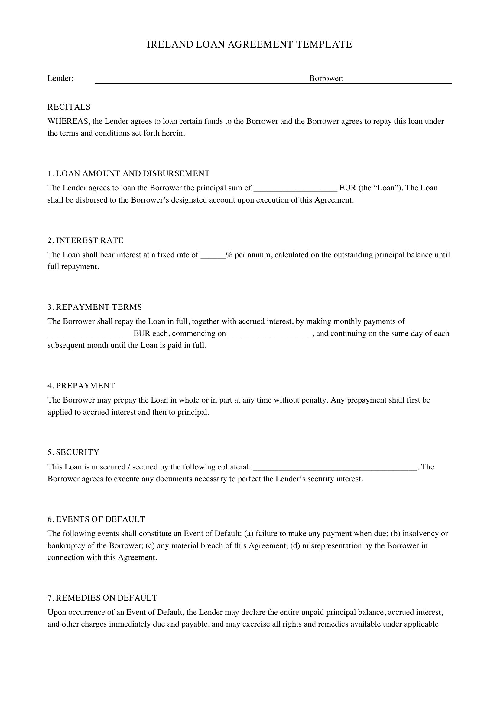 Loan Agreement Template Ireland
