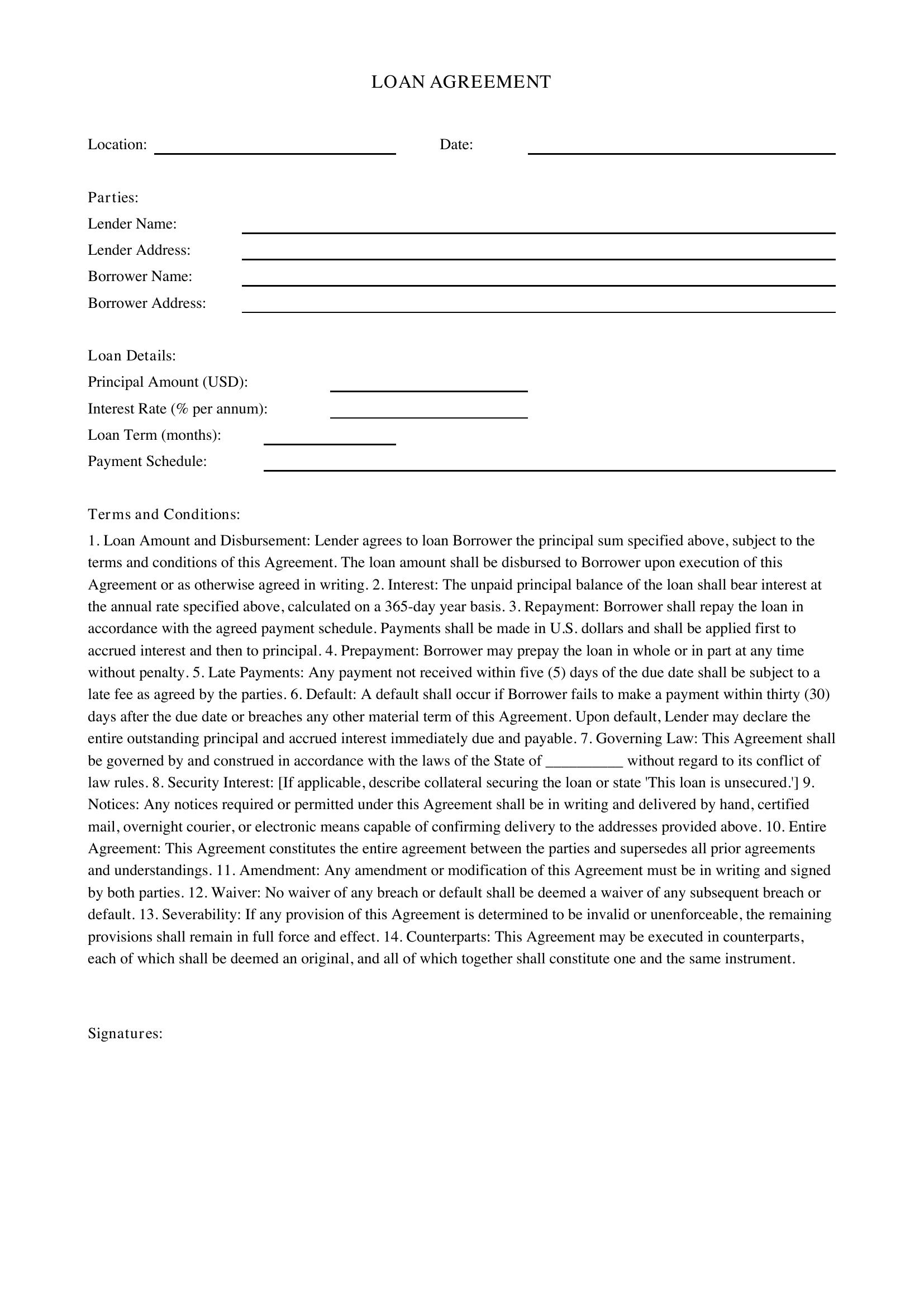 Loan Agreement Template