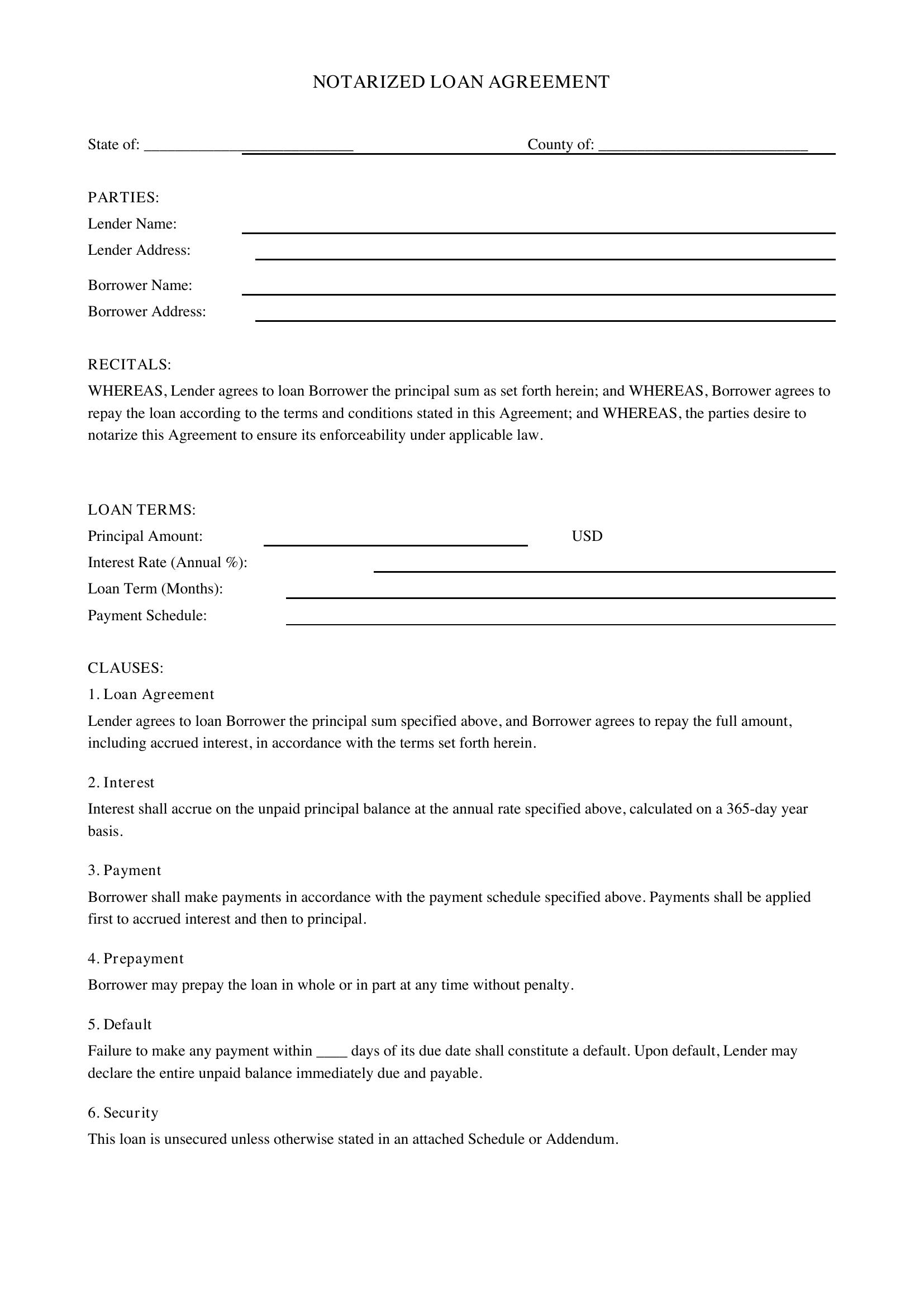 Notarized Loan Agreement Template