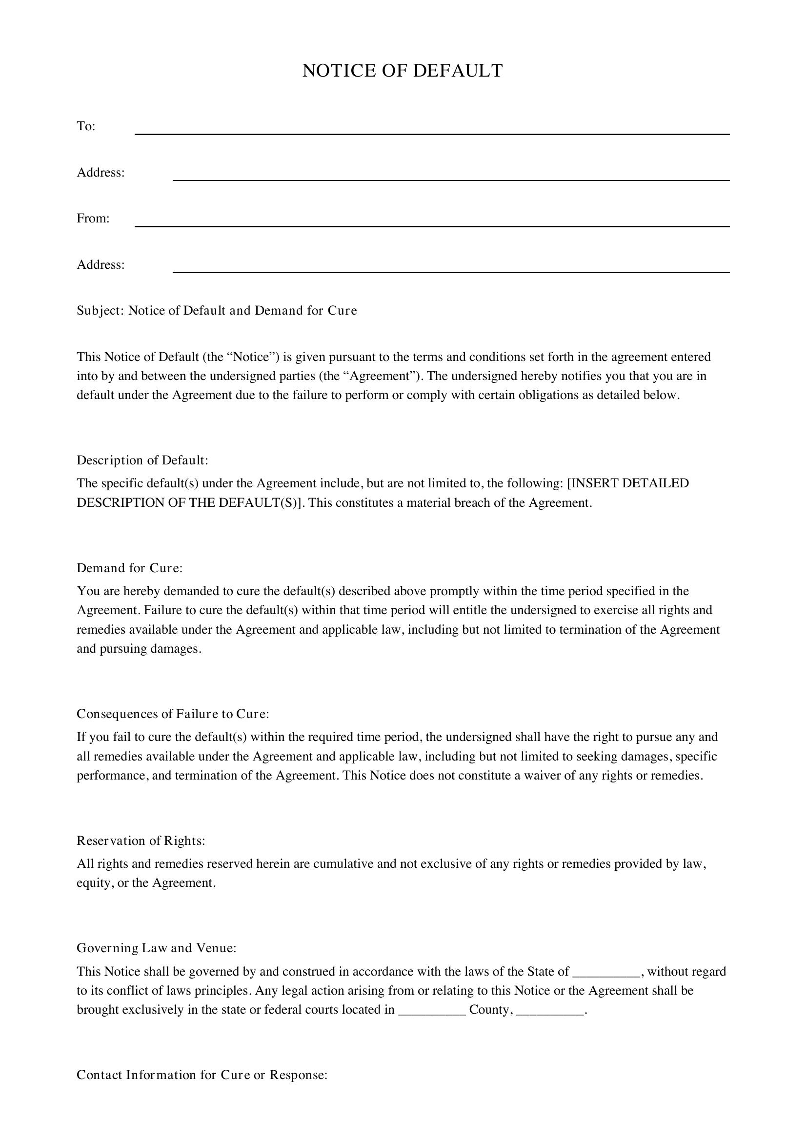 Notice Of Default Template
