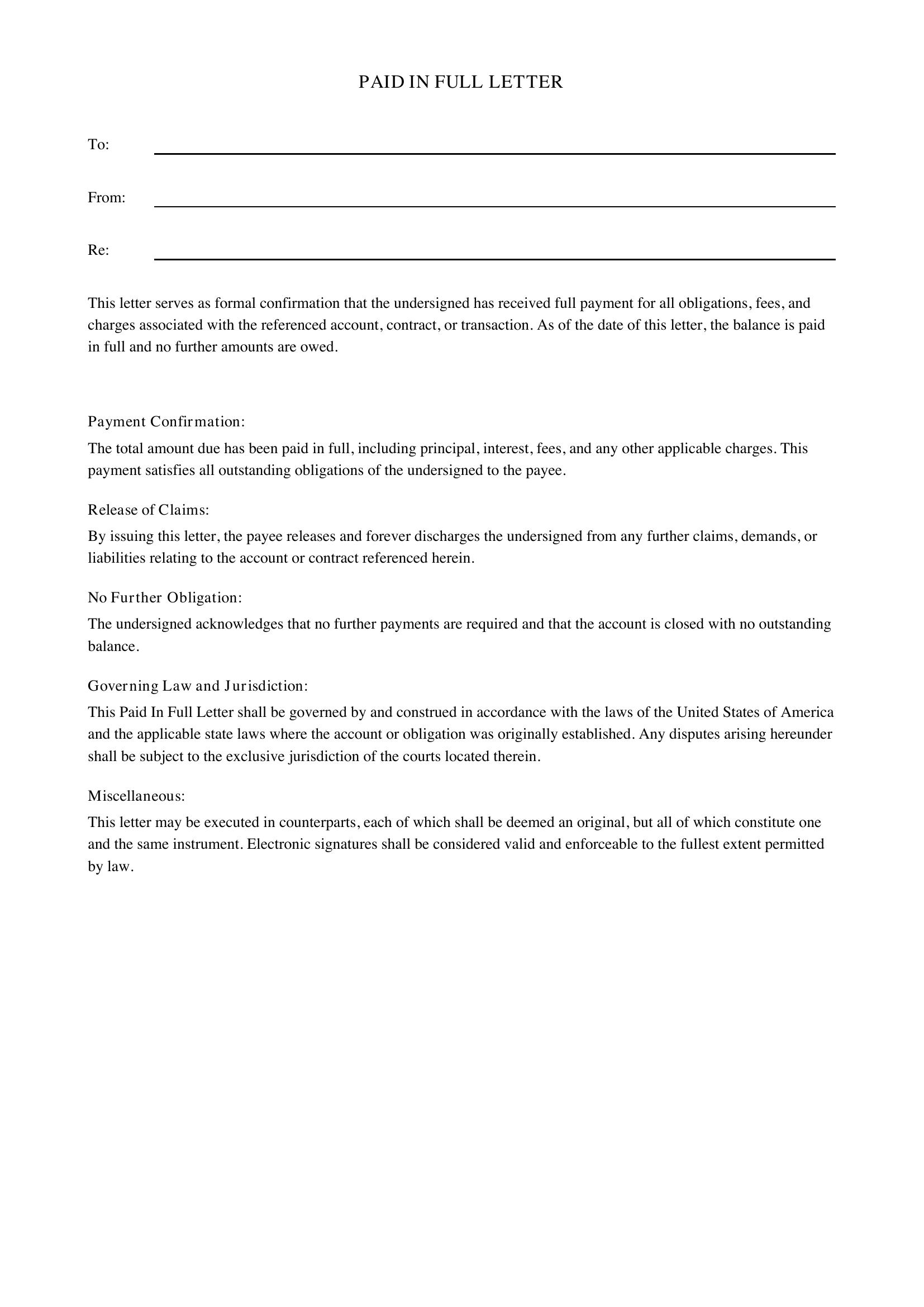 Paid In Full Letter Template