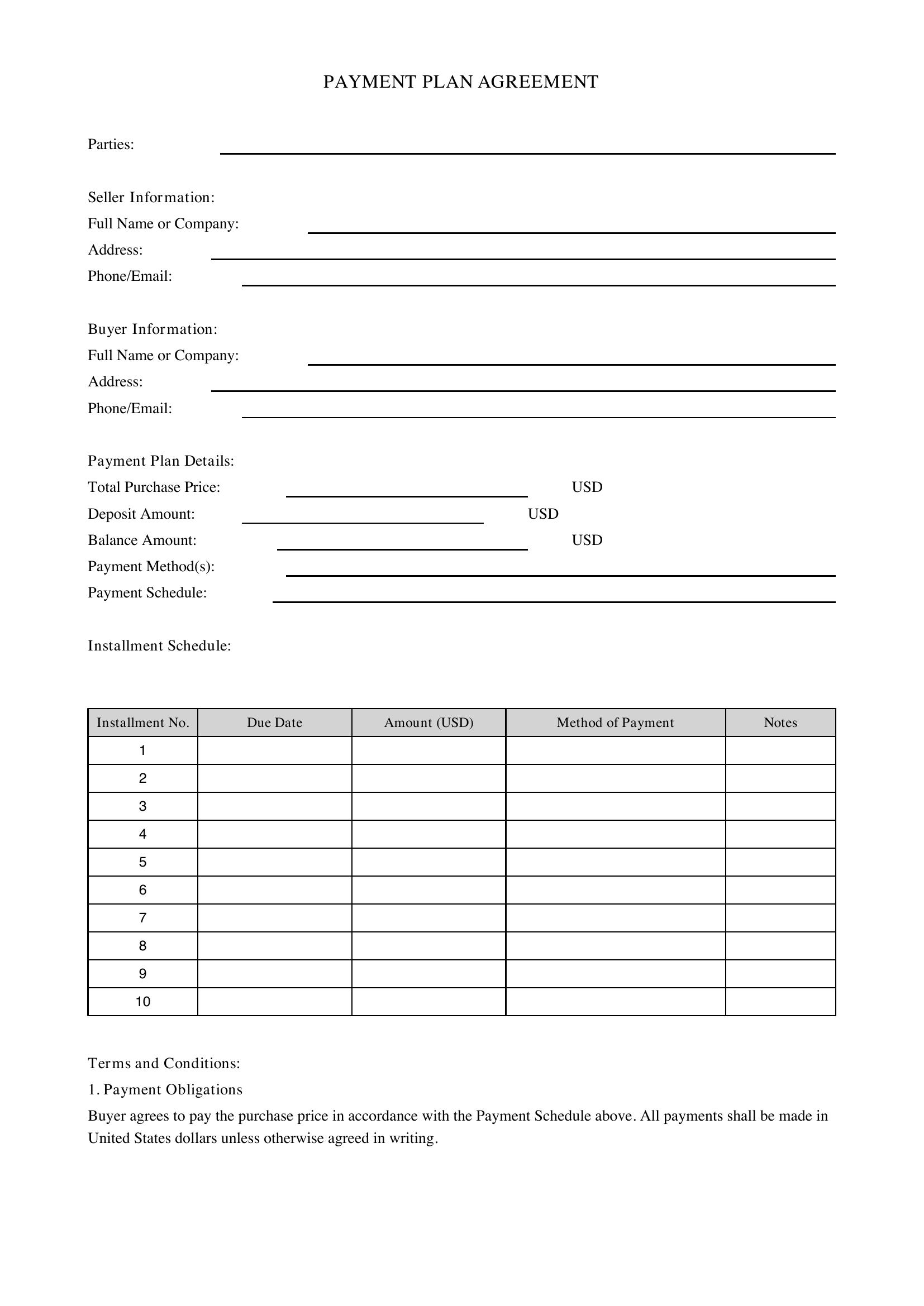 Payment Plan Template