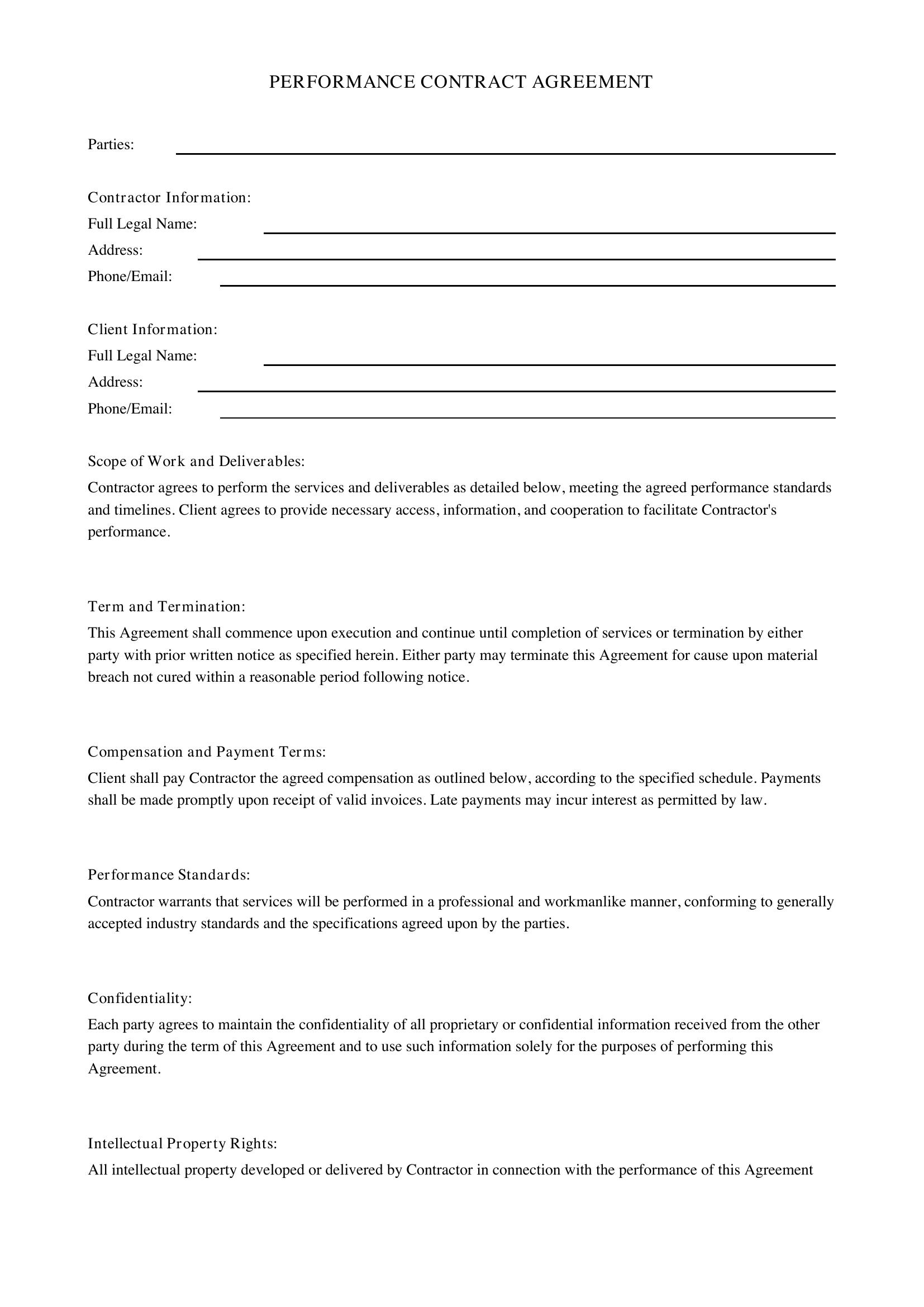 Performance Contract Template