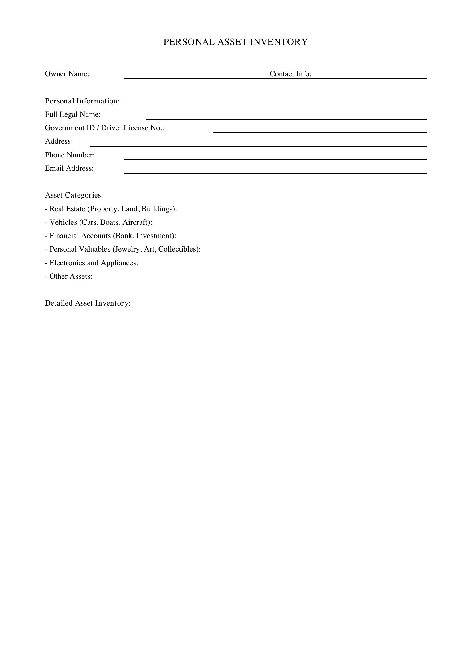 Personal Asset Inventory Template