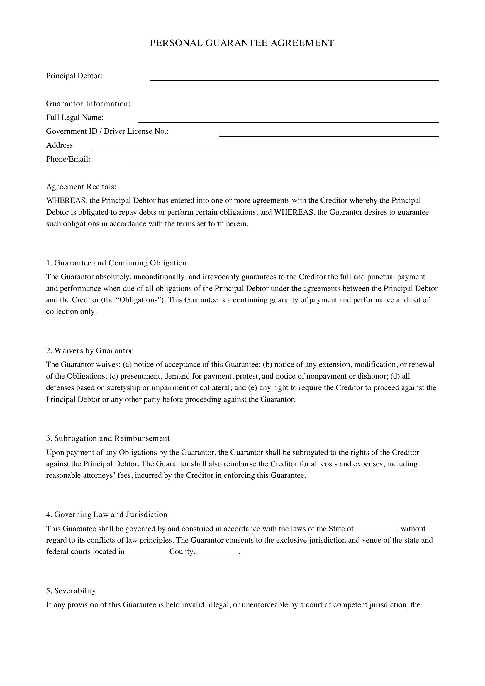 Personal Guarantee Template