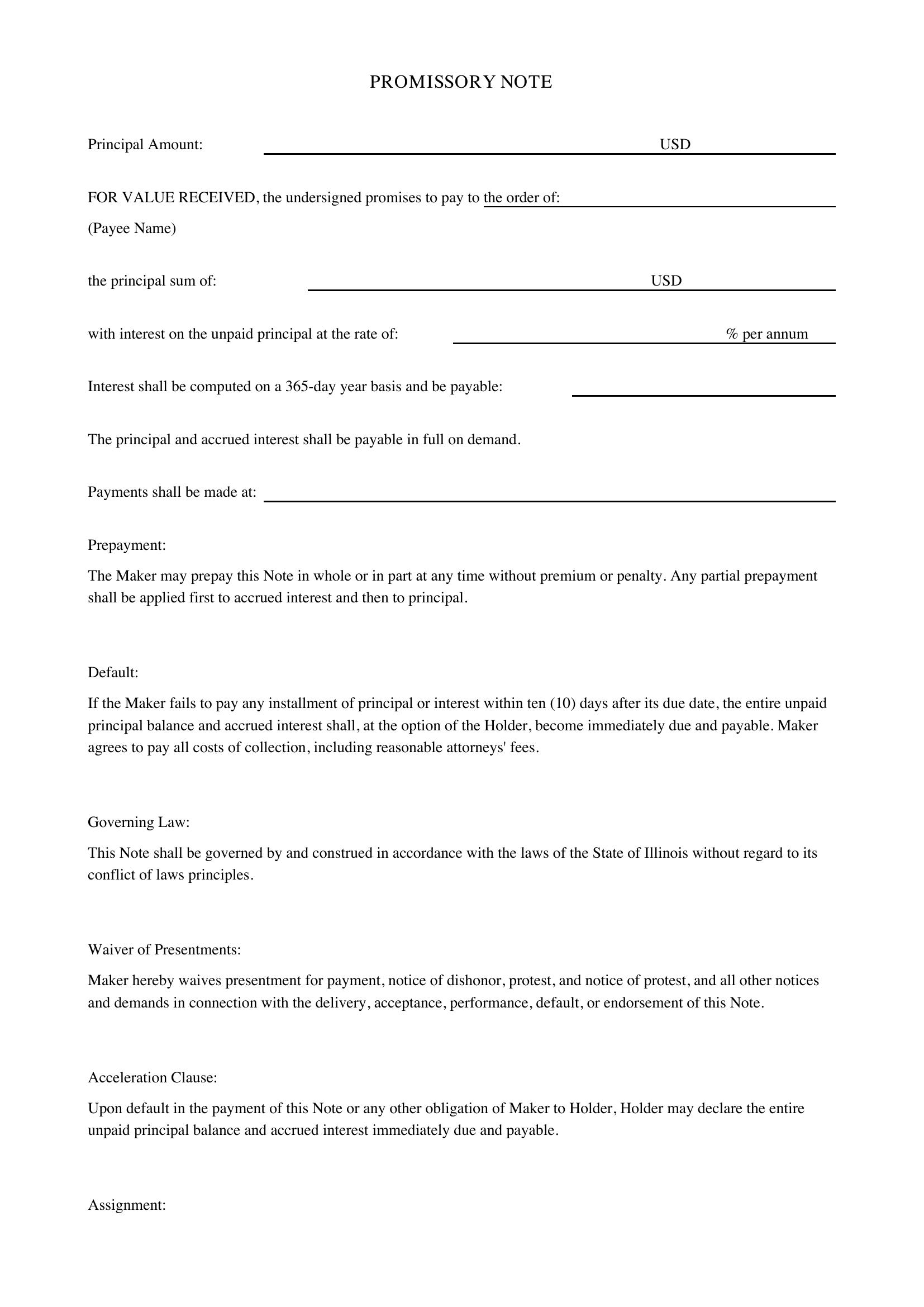 Promissory Note Template Illinois
