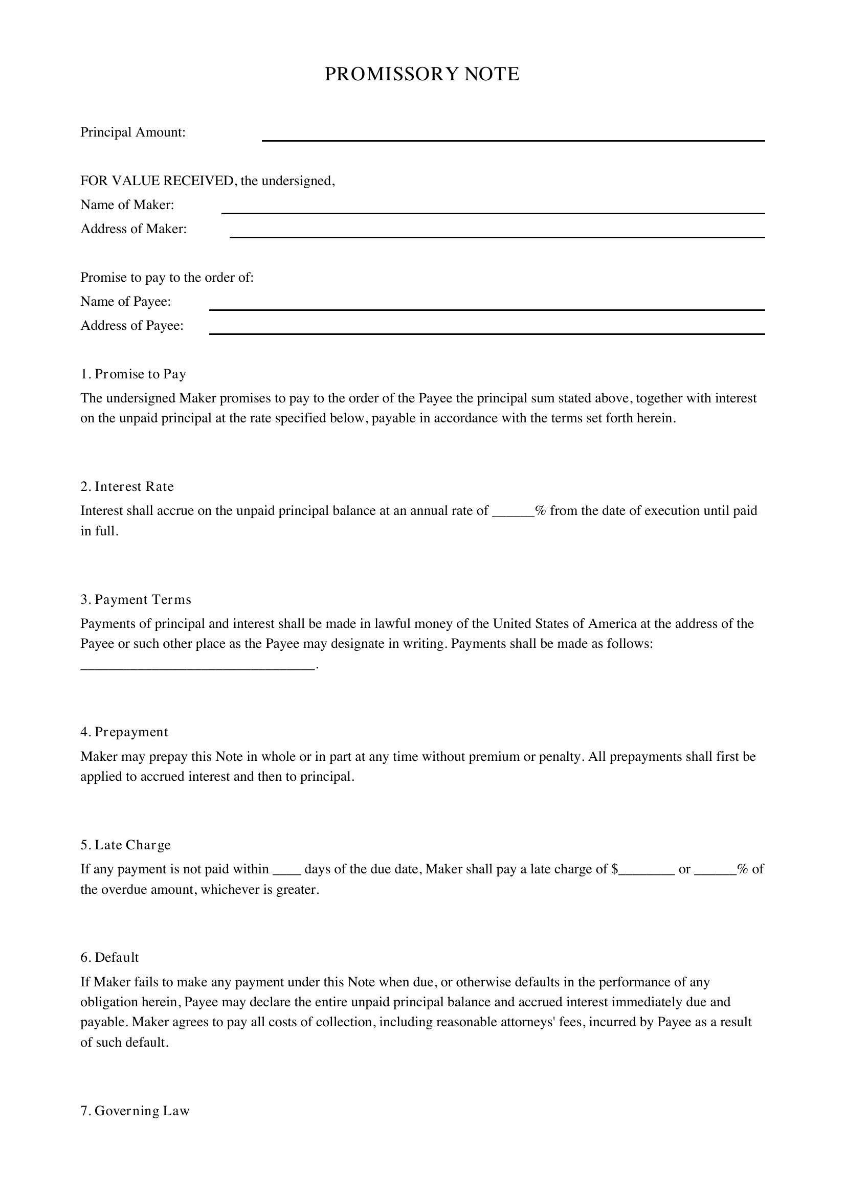 Promissory Note Template Michigan