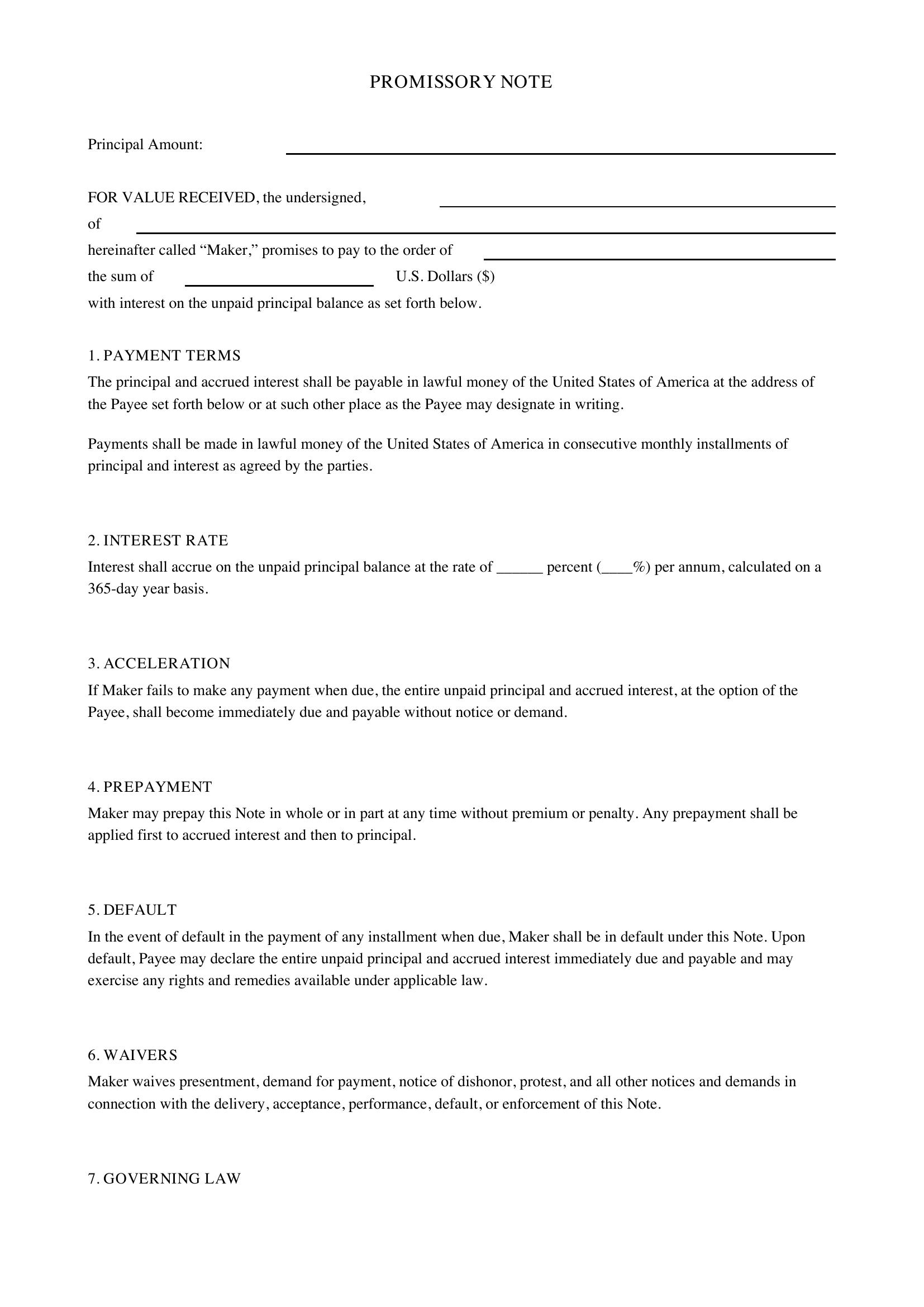 Promissory Note Template New York