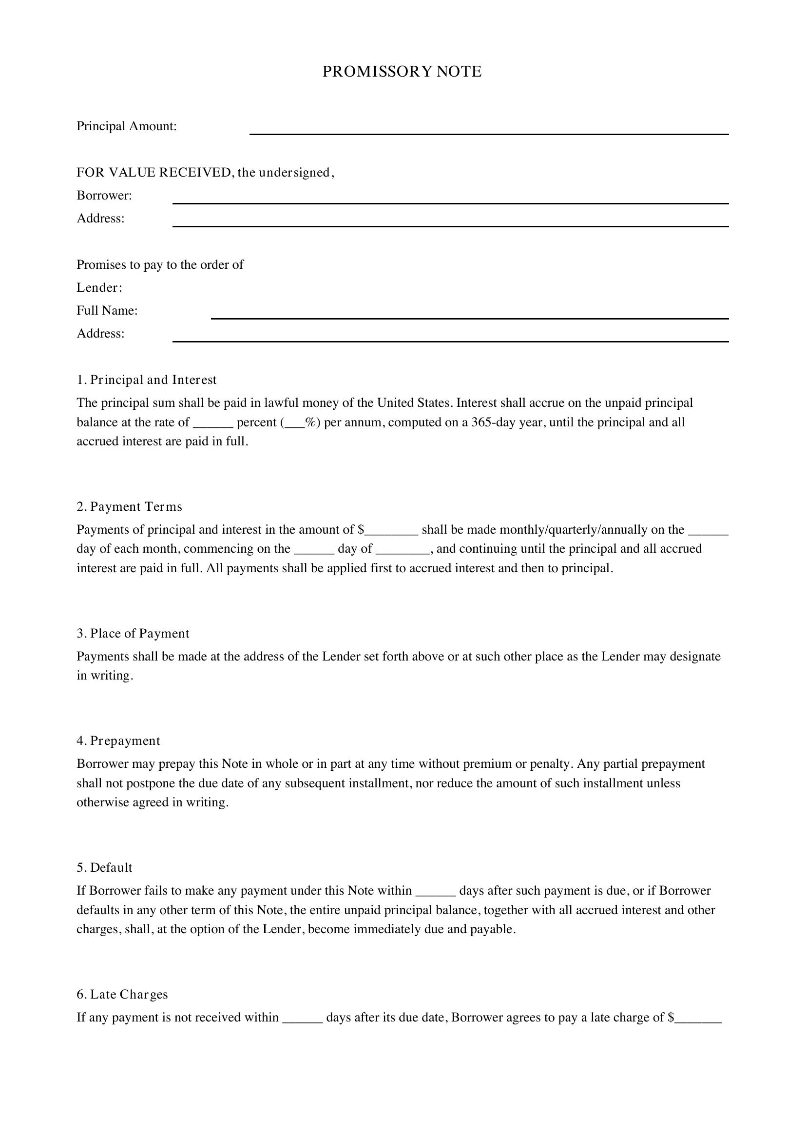 Promissory Note Template North Carolina