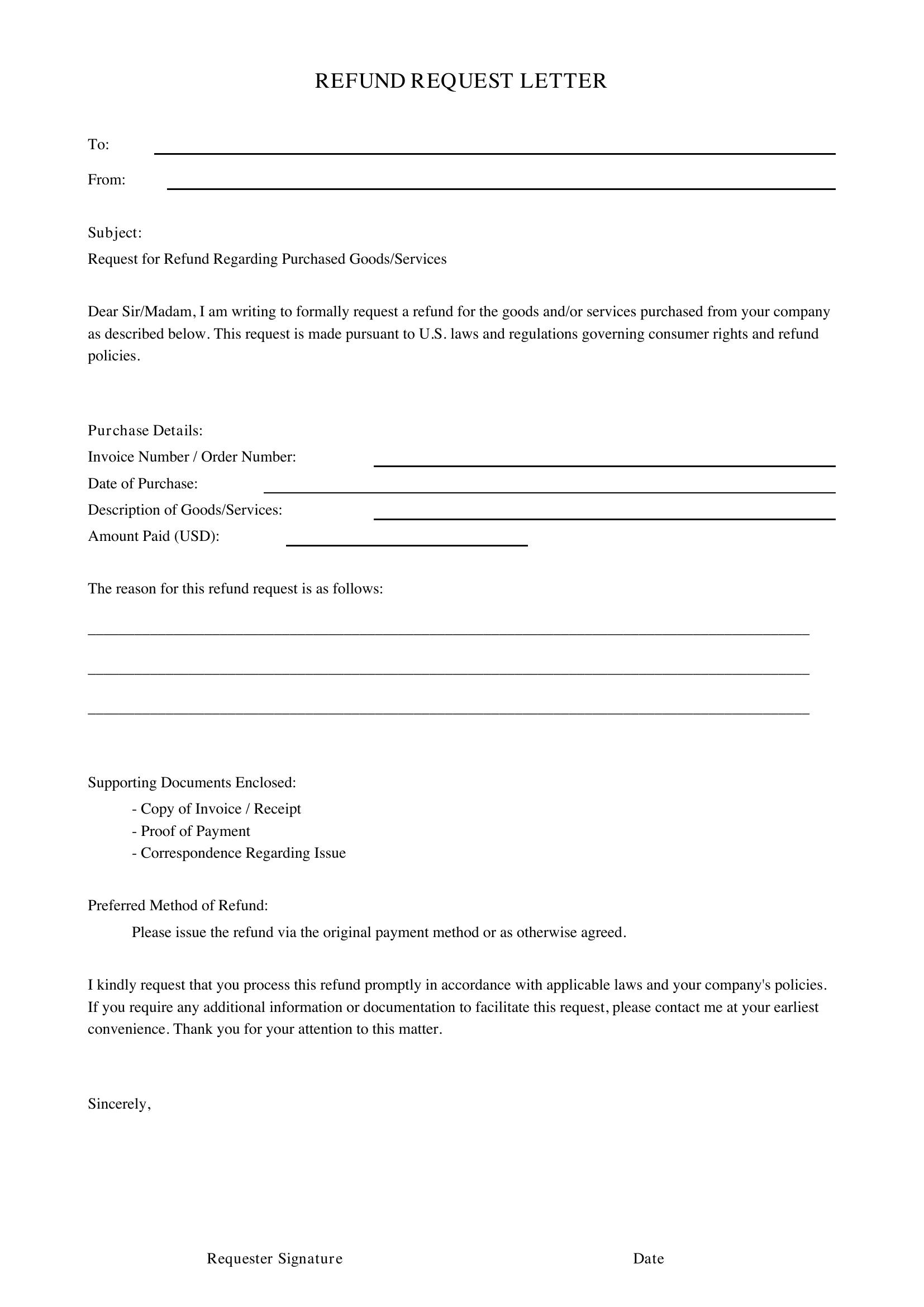 Refund Request Letter Template