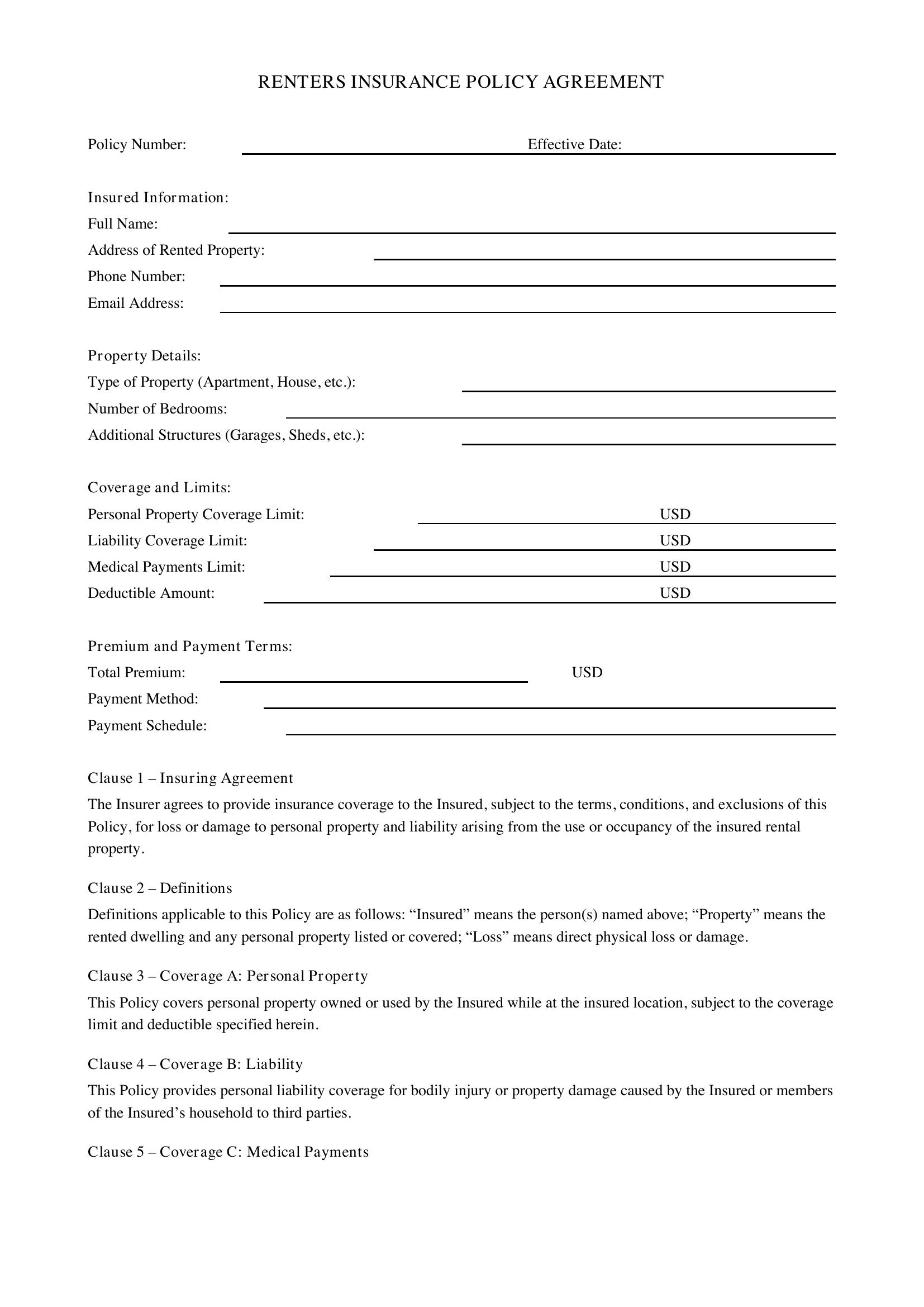Renters Insurance Template