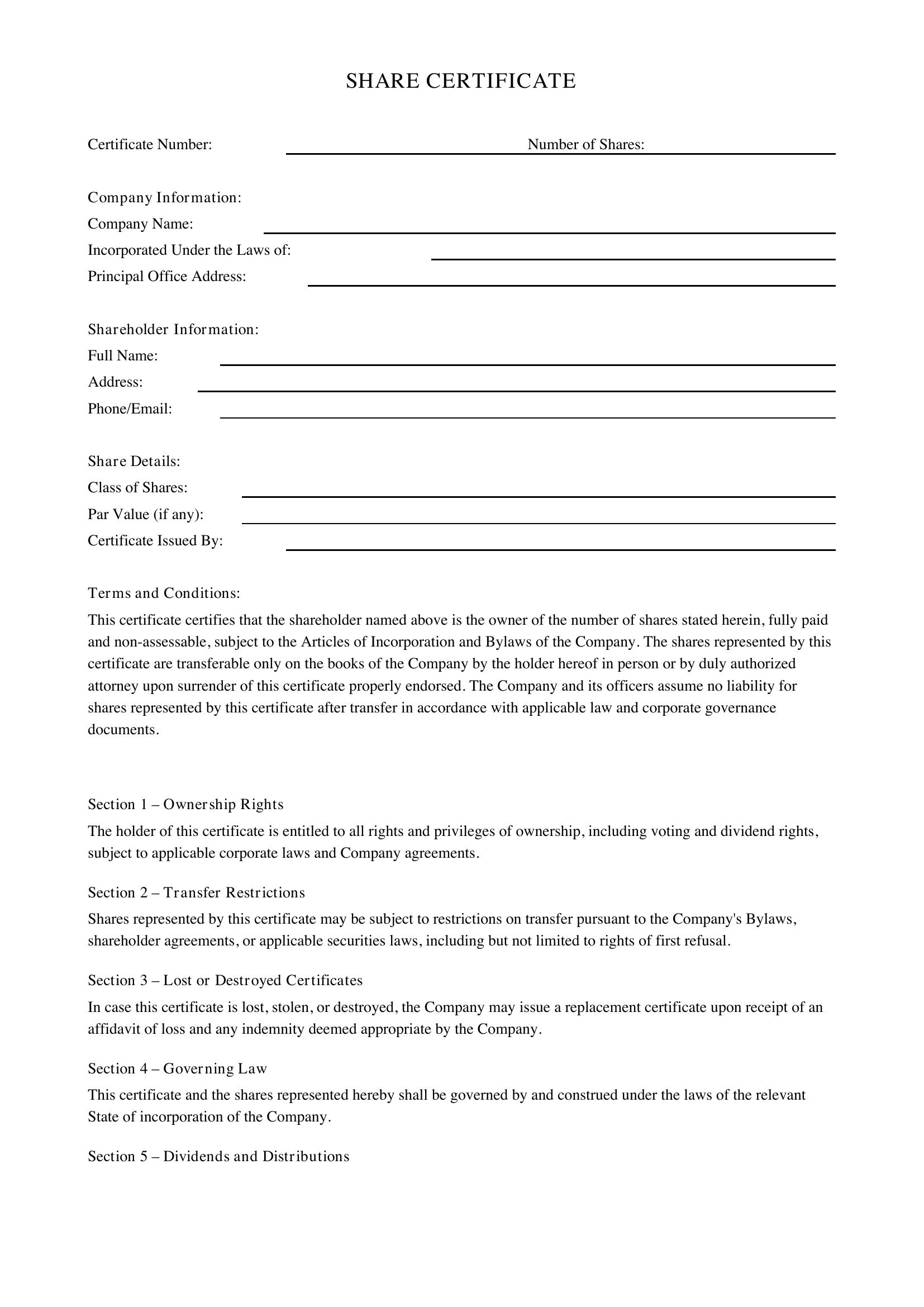 Share Certificate Template