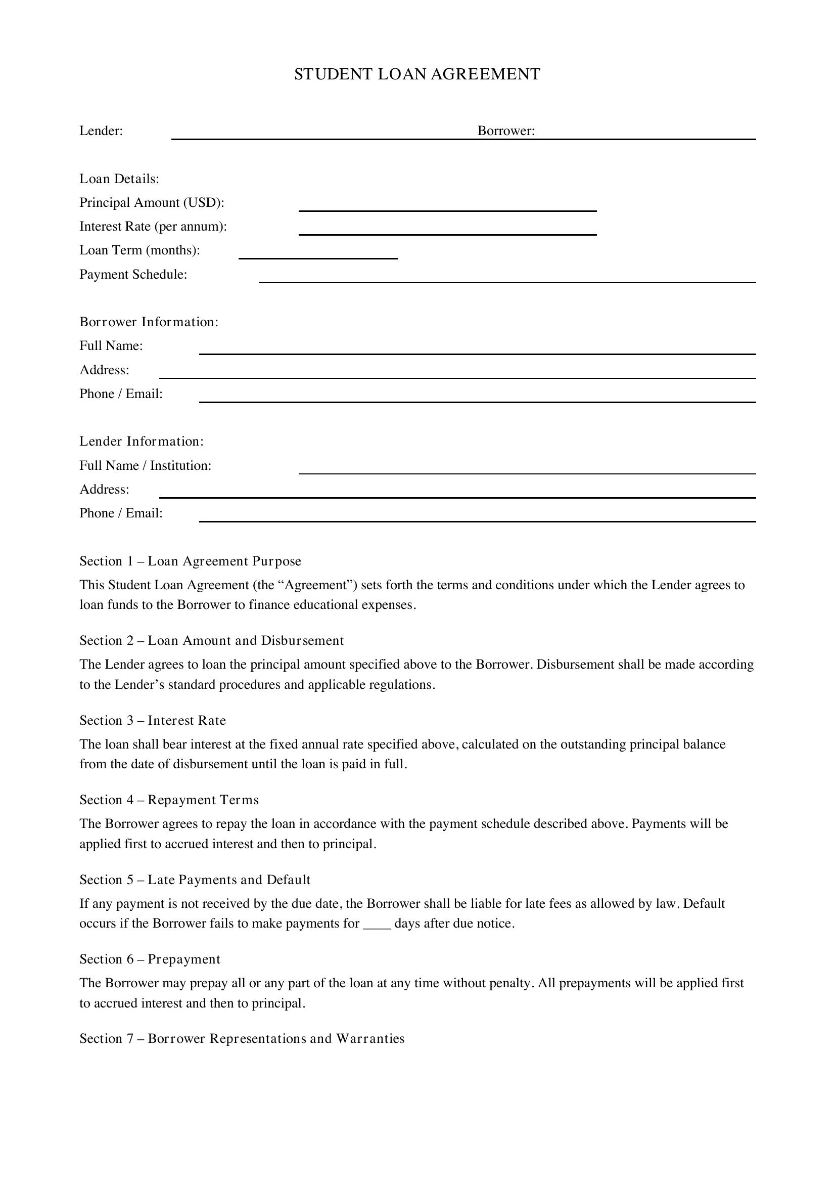 Student Loan Agreement Template