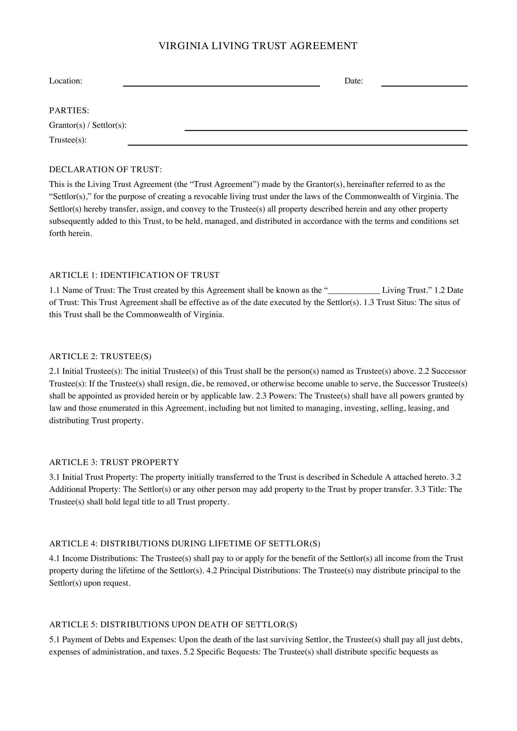 Virginia Living Trust Template
