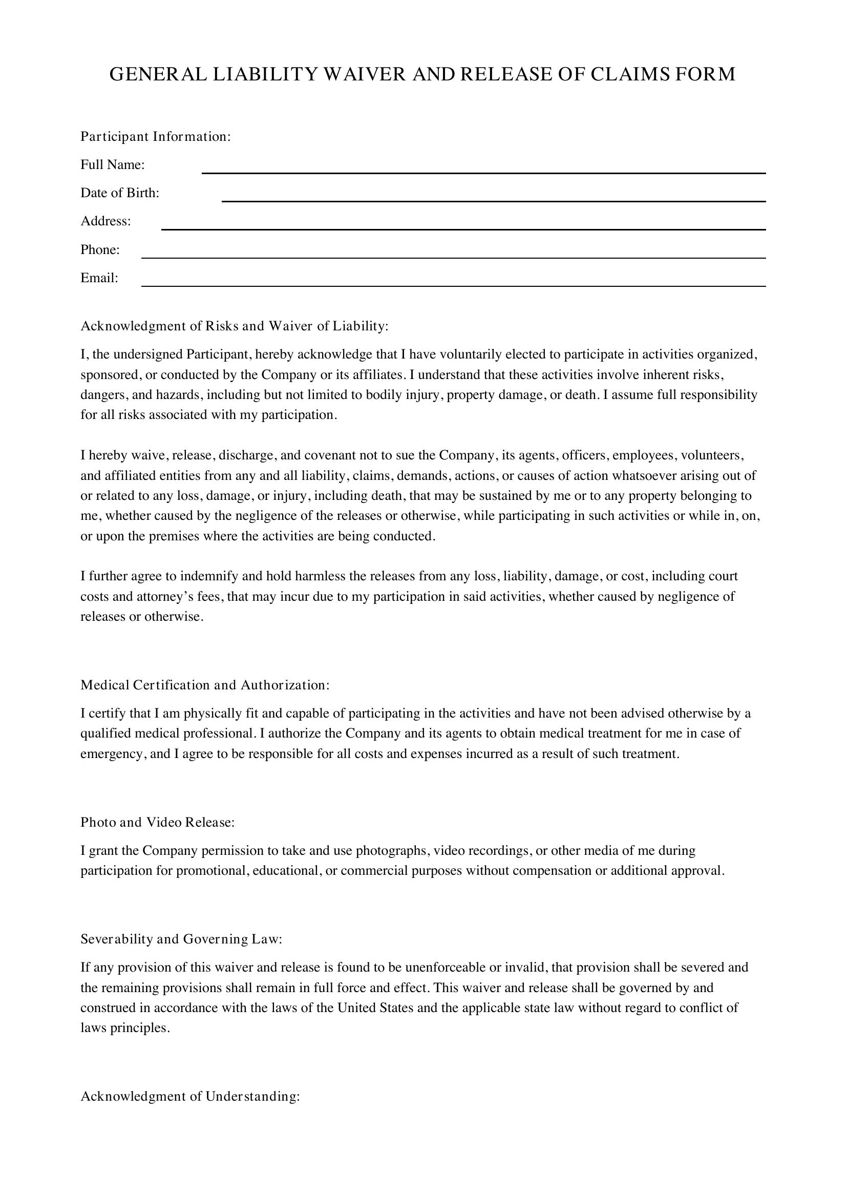 Waiver Form Template
